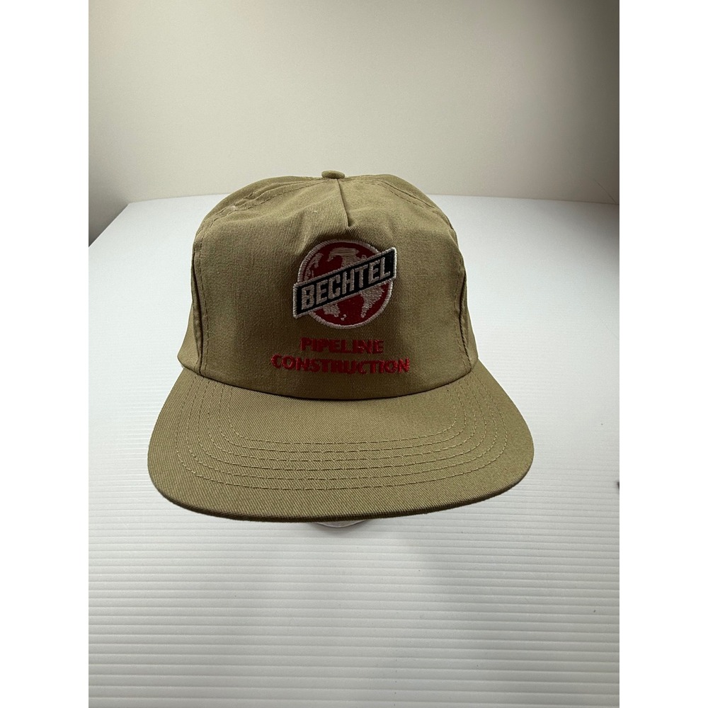 Vintage Bechtel Pipeline Construction Hat Tan Snapback Made in USA Graffiti